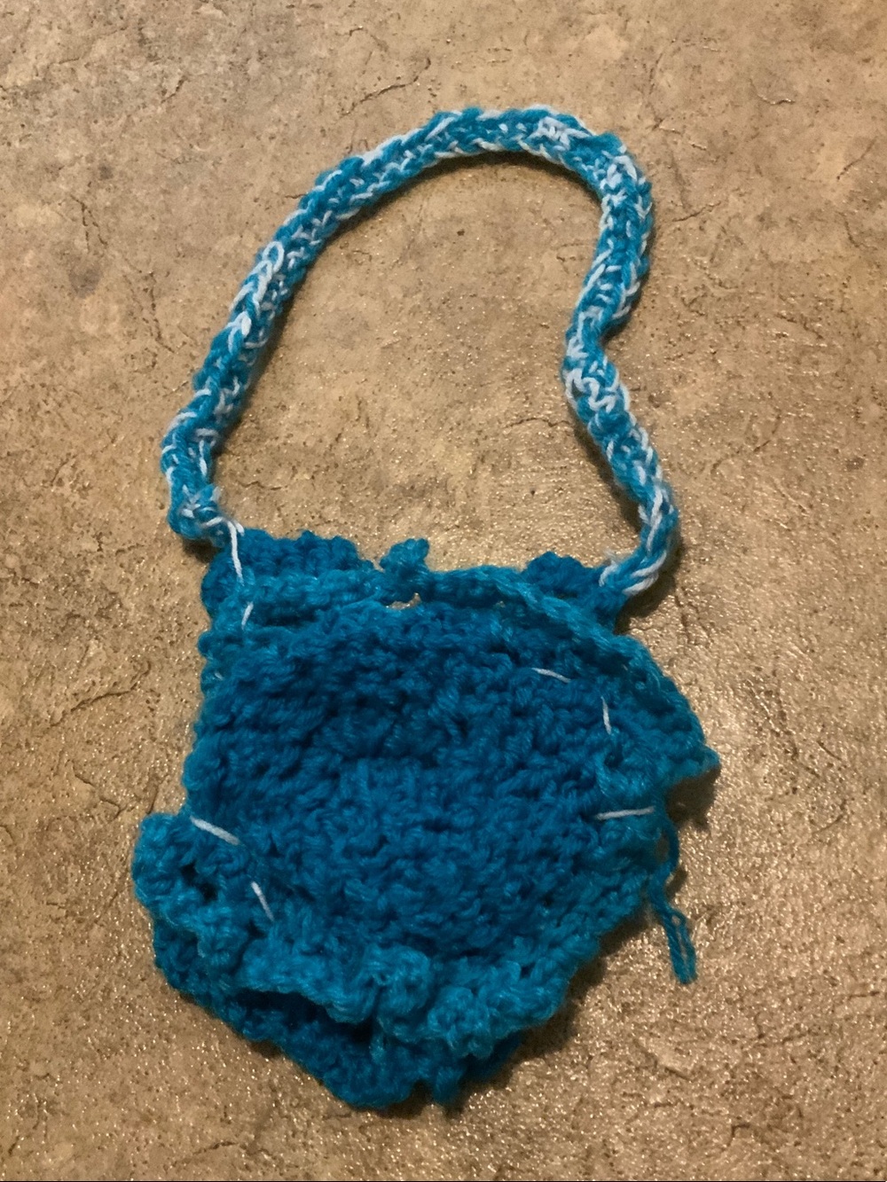 Blue multi-colored blue hand bag-small-hand crotcheted